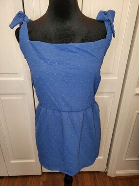 NWT Culture Code Blue Clip Dot Babydoll Tank Smocking Bow 2X Coquette Coastal